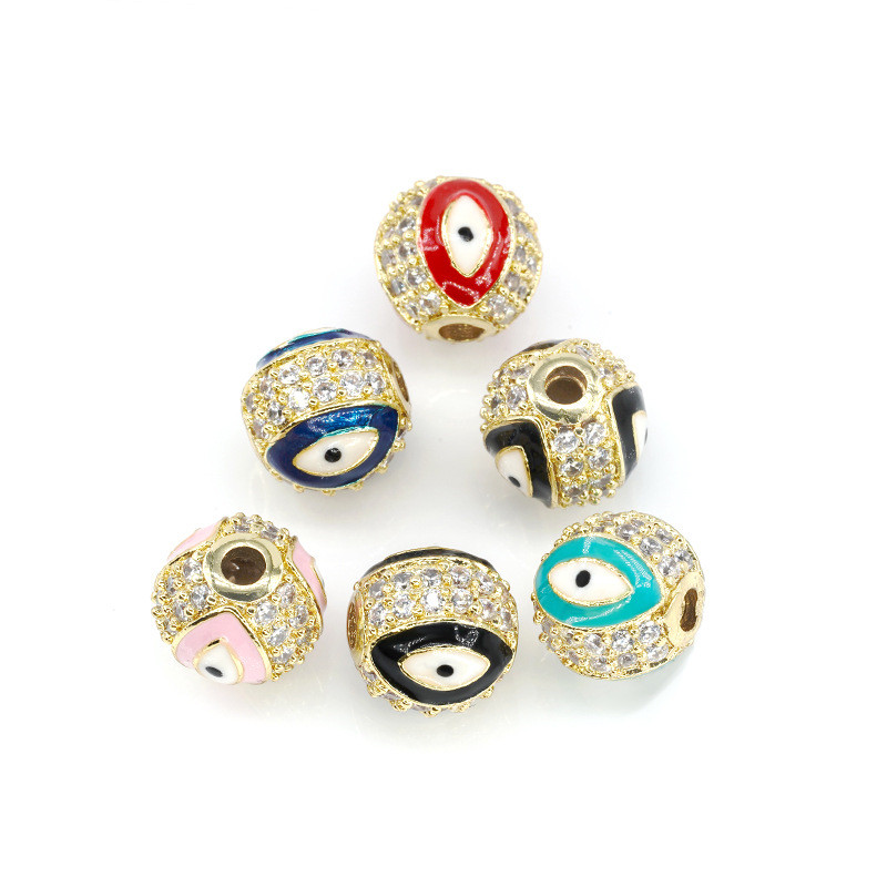Luxury Micro Pave Zircon European brass evil eye Spacer Beads Round Ball Shape Charms for Bracelet Making Jewelry
