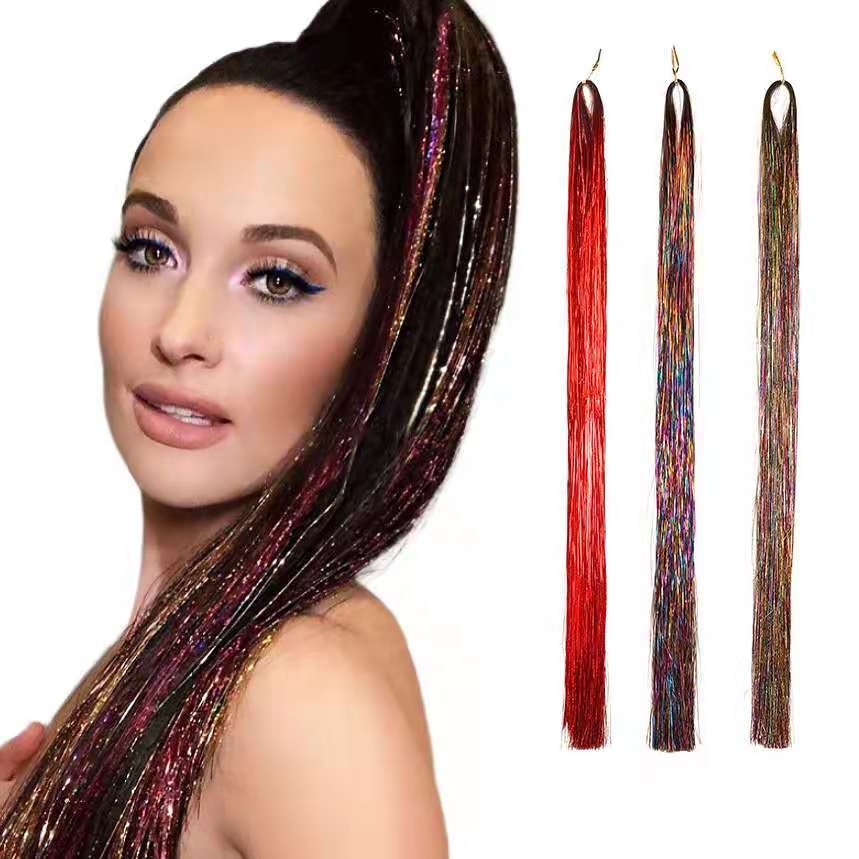 LK 18 Color Sequin Wig Silver Purple Rainbow Hair Seamless Long Hair Christmas Party Metal Wire Girl Hair Accessories