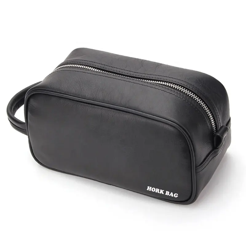 High quality Water-resistant Bathroom Toiletries Organizer PU Leather Cosmetic Bags with Hanging Strap
