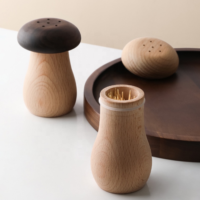 Creative Light Luxury Toothpick Holder Household Top Grade Toothpick Box Custom Walnut Wood Cute Mushroom Toothpick Jar
