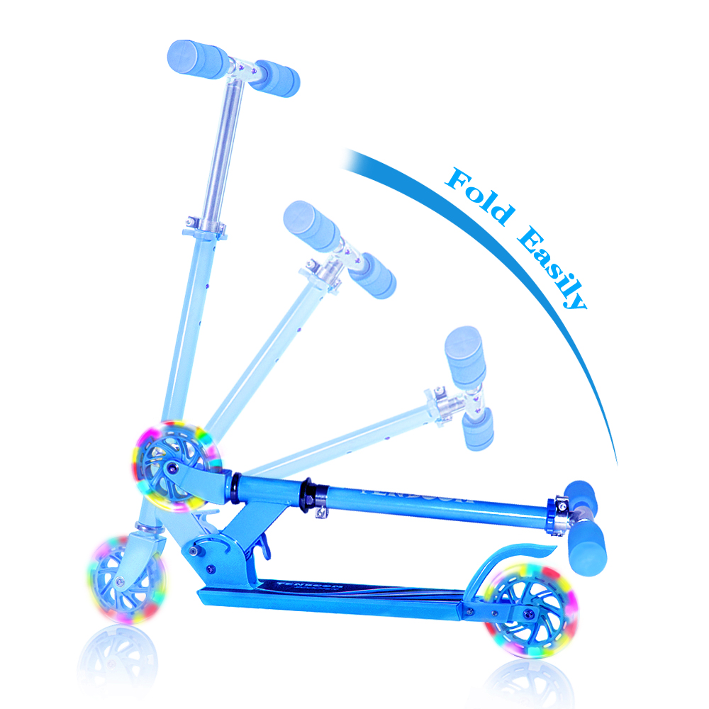 Scooters Foldable Portable Adjustable Height Kick Scooter with 2 LED Light Up PU Flashing Wheels Great Scooters