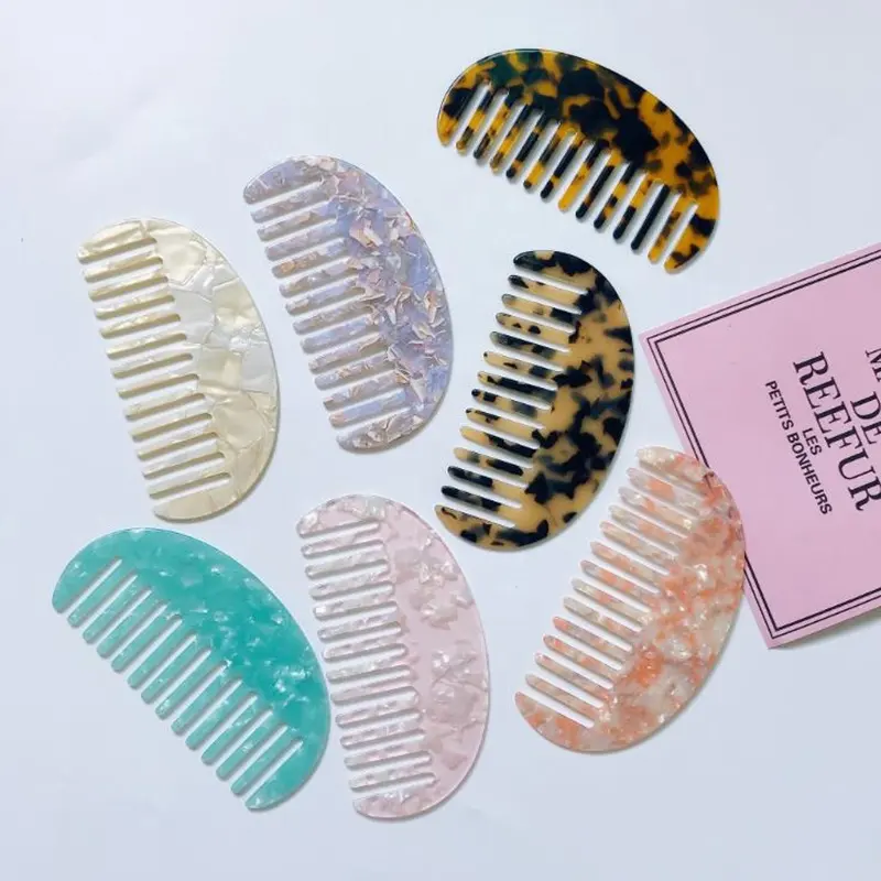 Custom logo wide tooth colorful cellulose acetate hair comb