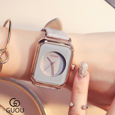 GUOU 8162 Fashion Women Watches Top Brand Simple Luxury Leather Bracelet Watch Leather Waterproof Quartz Watch Waterproof Reloj