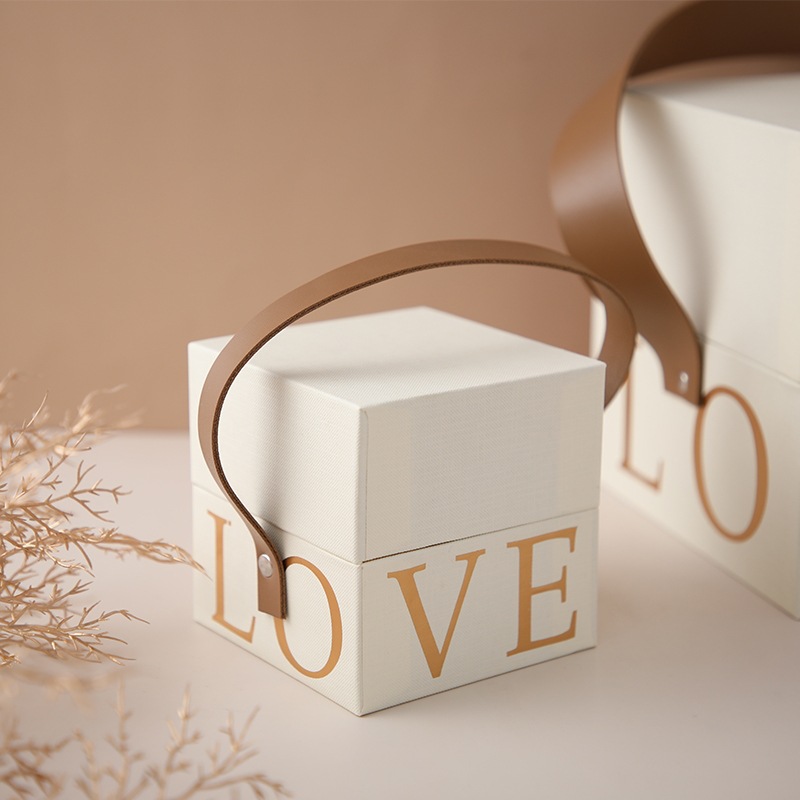 Nicro Square hard box LOVE bronzed gold gift box Cowhide portable gift box