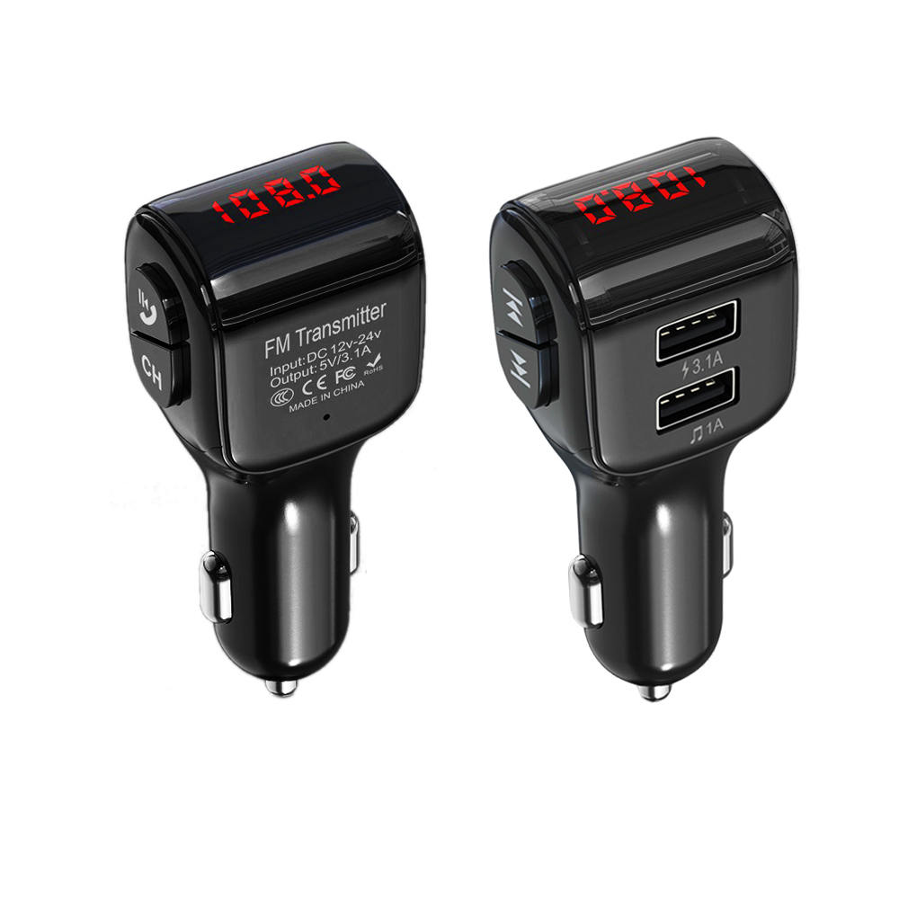 Handsfree Wireless BT-compatible 5.0 Car Kit FM Transmitter 3.1A Charge Dual USB Charger Support TF Card Car MP3 Player