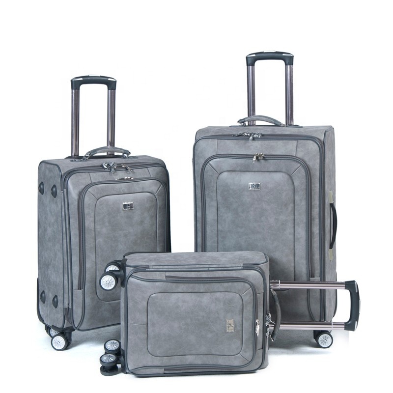 Custom PU Leather Travel Trolley bags Luggage Set Suitcase 3pcs with 360-degree Wheels