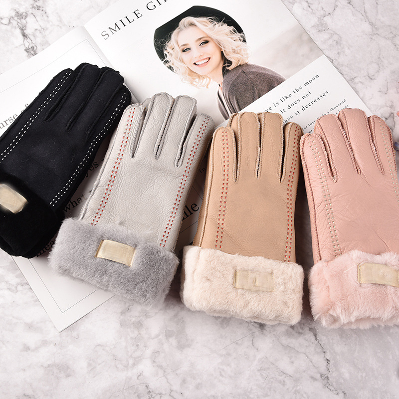Hot sale fashion style cute sheepskin wool series gloves for Adult 100% sheepskin fur wool gloves from Australia warm in winter