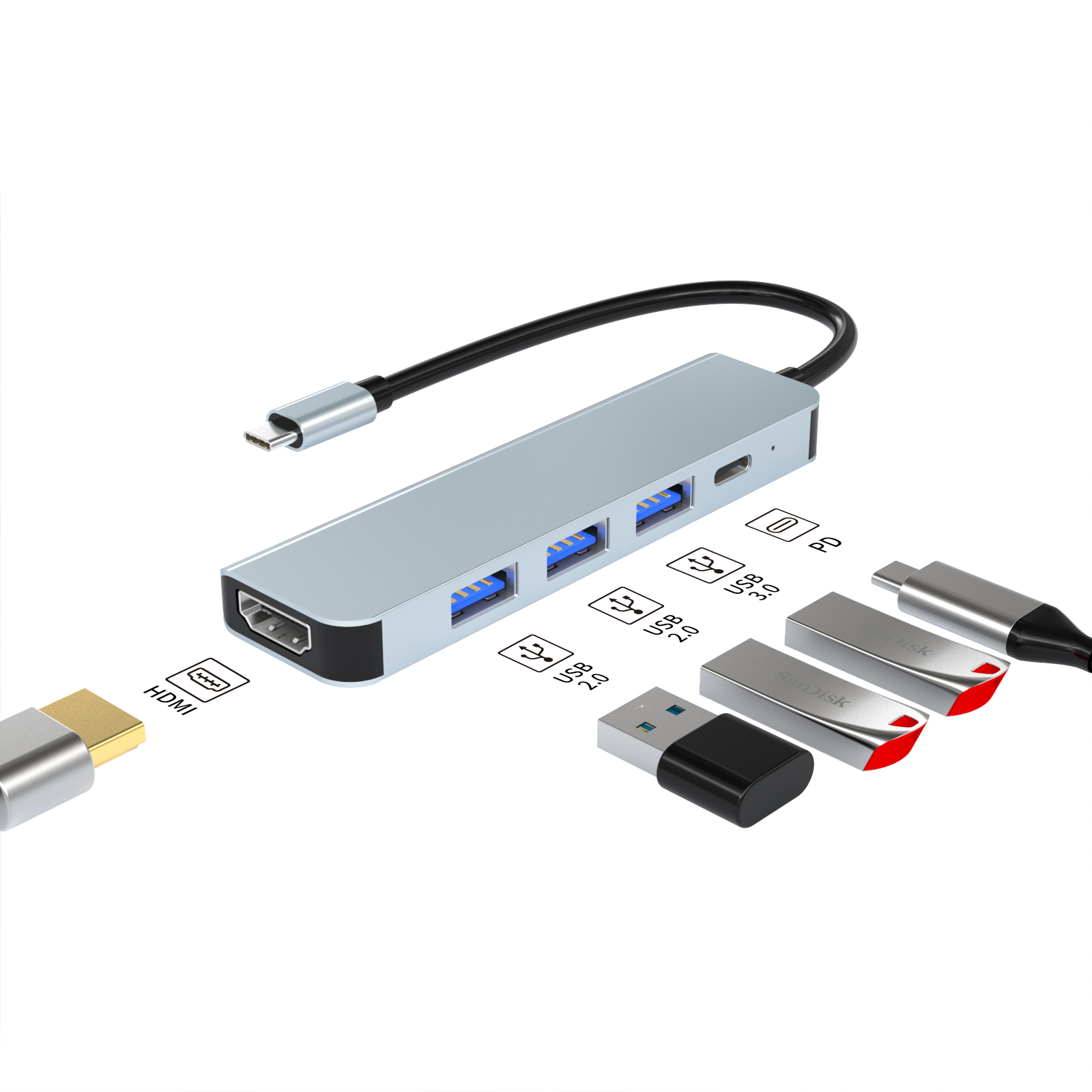 Тип c концентратор HD-MI 4K PD 87 Вт USB3.0 USB2.0 * 2 usb c концентратор hd-mi прямо со склада usb c концентратор usb 5 в 1
