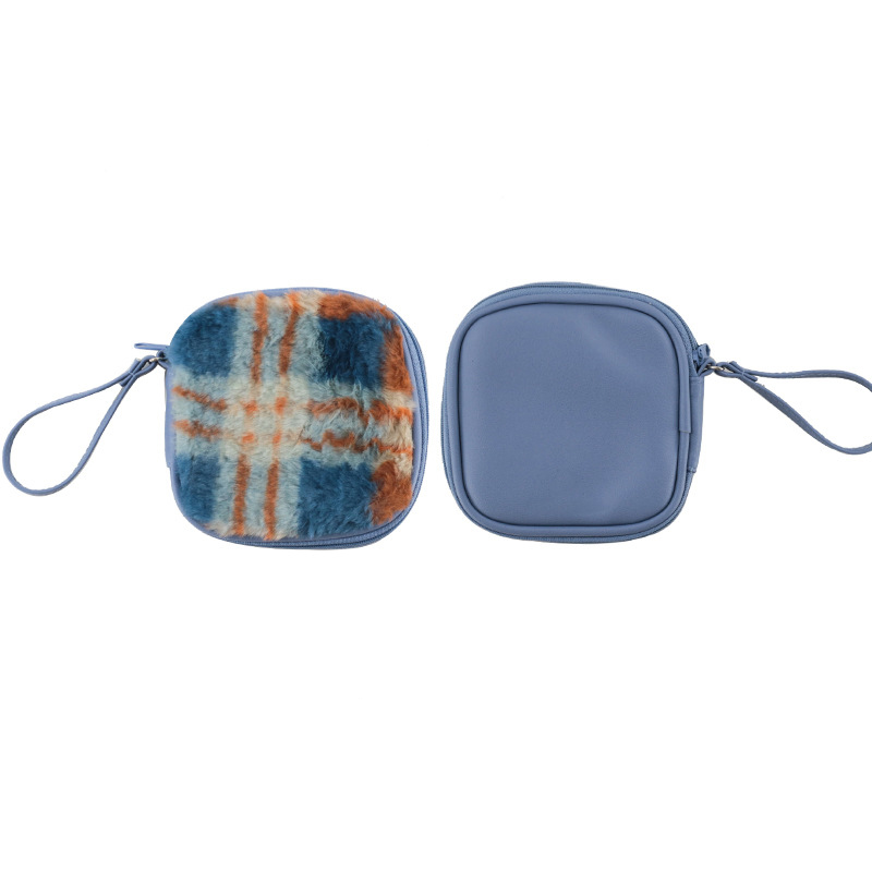 Urban fashion simple Scottish wool PU digital girl travel customized portable portable mini unlimited headphones storage bag