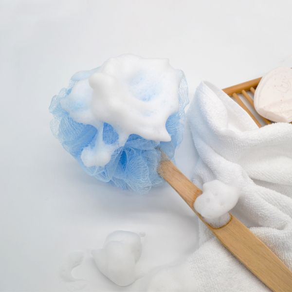 Wholesale Customized Logo Multiple Colors Bath Sponge Wooden Long Handle With Bath Ball Body Brush