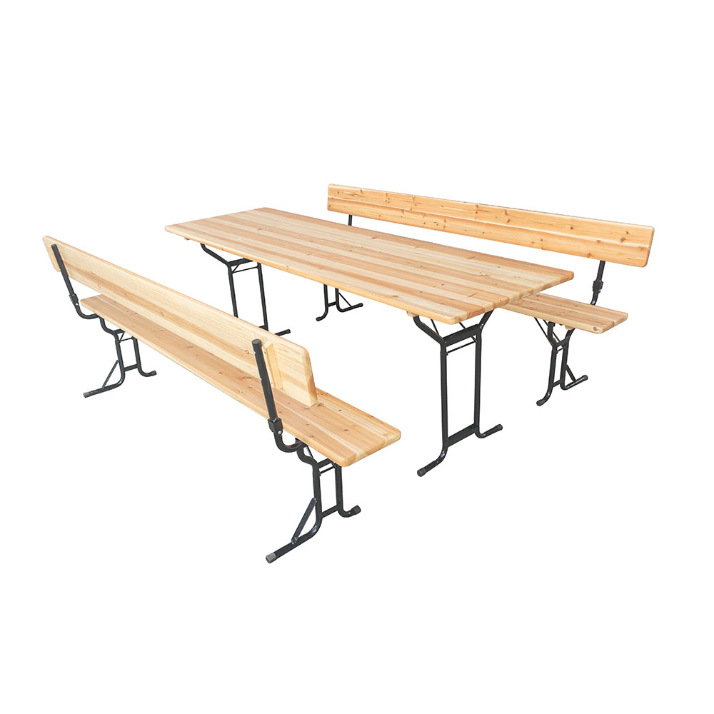 Wooden Patio Folding Benches Picnic Courtyard Party Dining Commercial Beer Table Set With Backrest