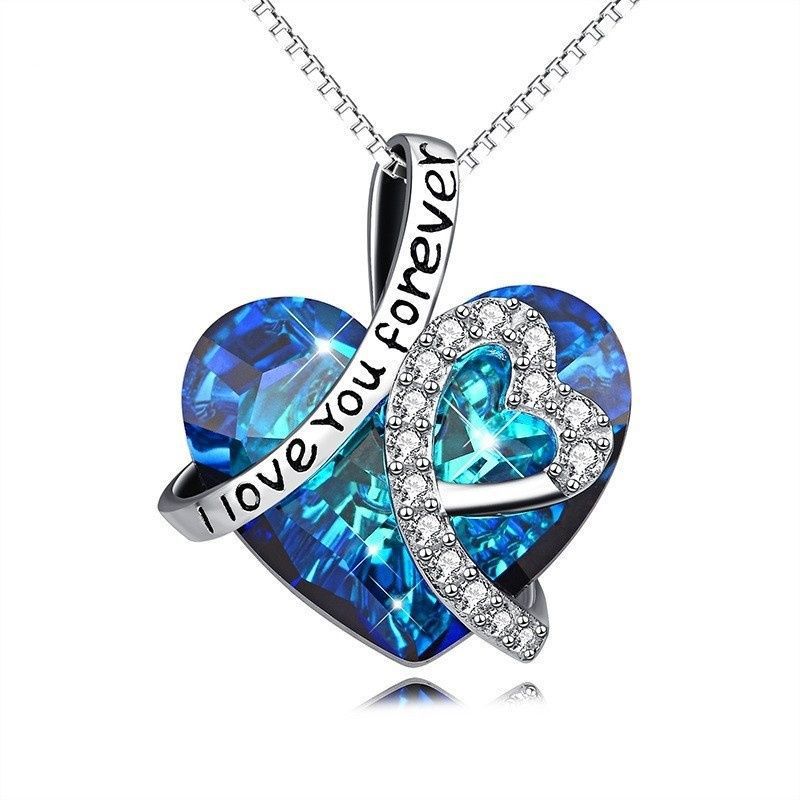 HOVANCI 2020 Newest Lover Jewelry Gift Ocean Heart Necklace Colorful Crystal Blue Gem Pendant Necklace