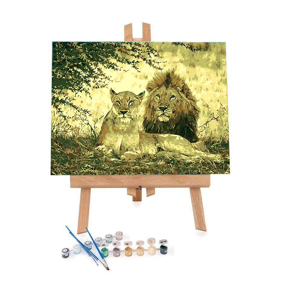 40x50 см Рамка DIY живопись Львы животные масляной краской по номерам для домашнего декора искусства