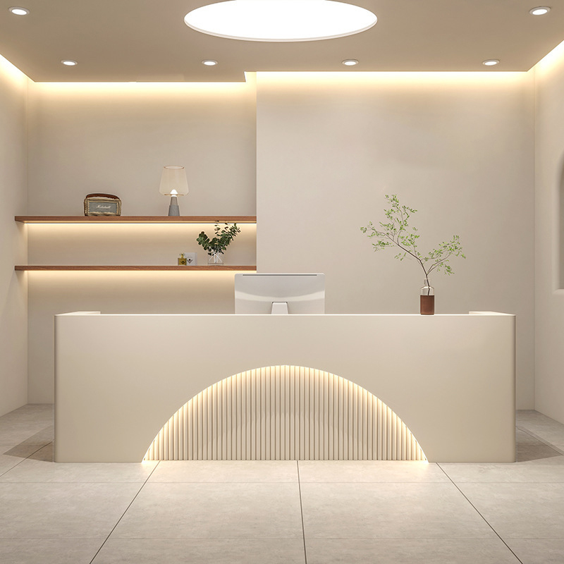 Custom Logo Cash Register Wood Front Reception Desk Commercial Office Beauty Salon Reception Counter