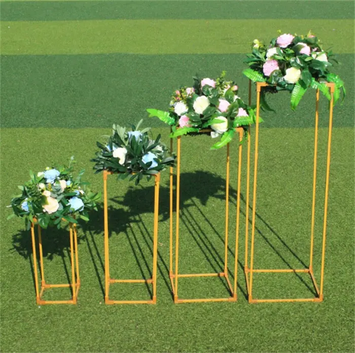 A-1217 In Stock Gold Metal Rectangle Centerpiece Flower Stands Wedding Stand For Sale