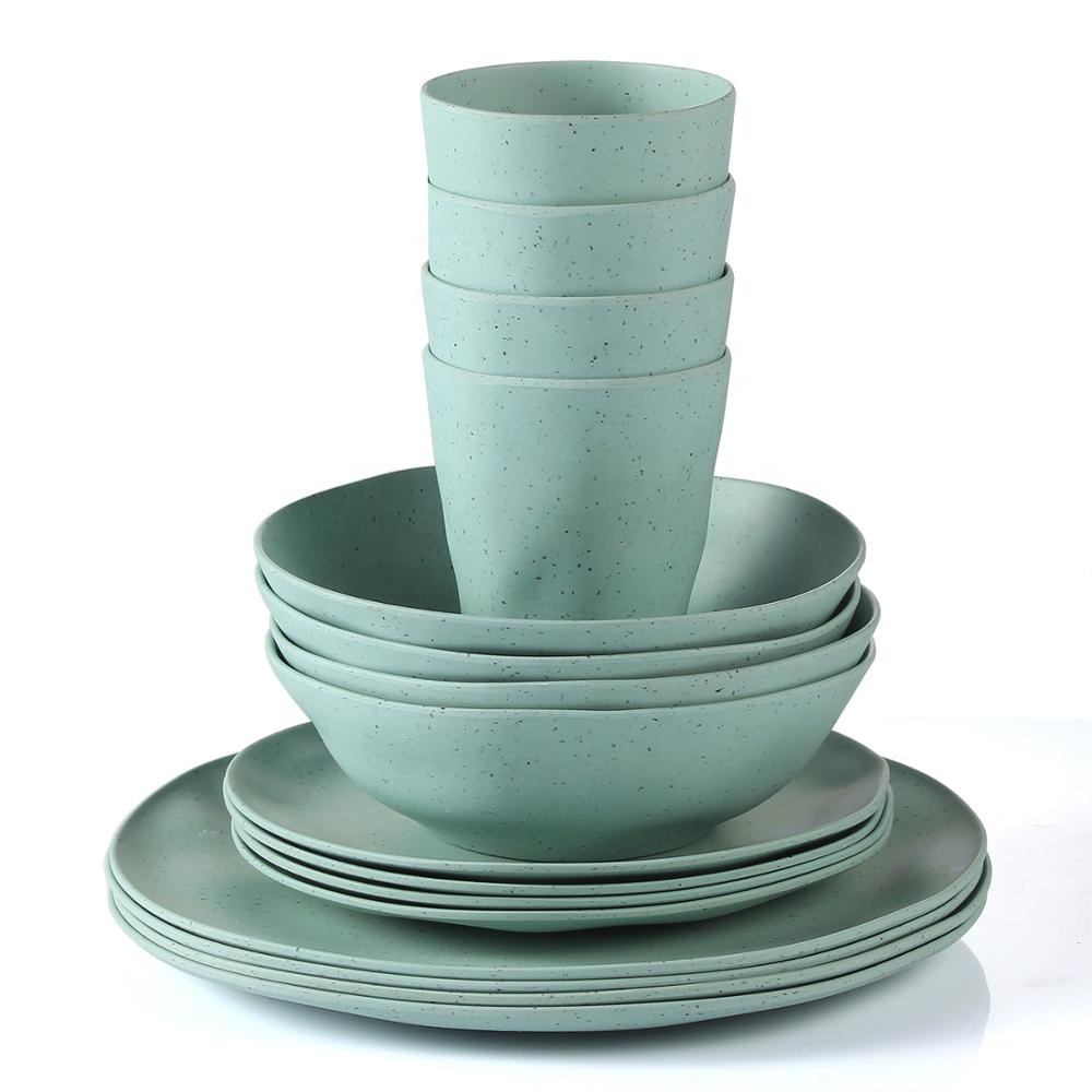 Lekoch Eco Friendly Customized green 16pcs dinnerware bamboo tableware set