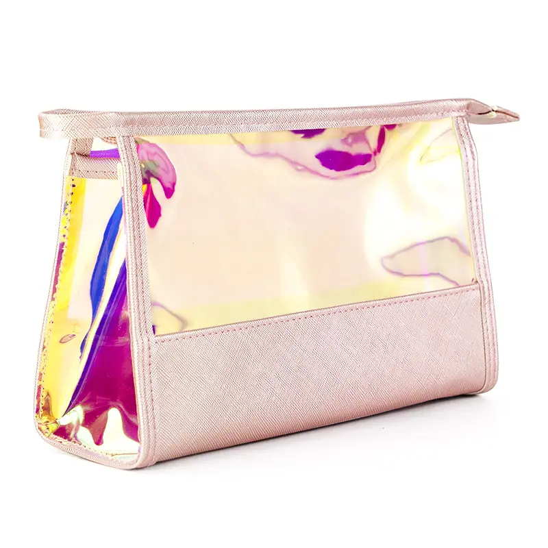 Women Fashion Casual Custom Designer Logo PVC Laser Vanity Transparent Holographic Makeup Bag Clear Cosmetic Pouch Bag