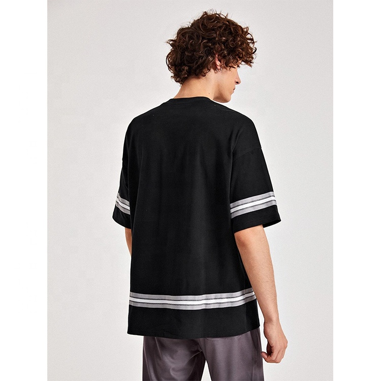 OEM custom service sports team wear clothing manufacturer drop shoulder black reflective number print t shirt for men