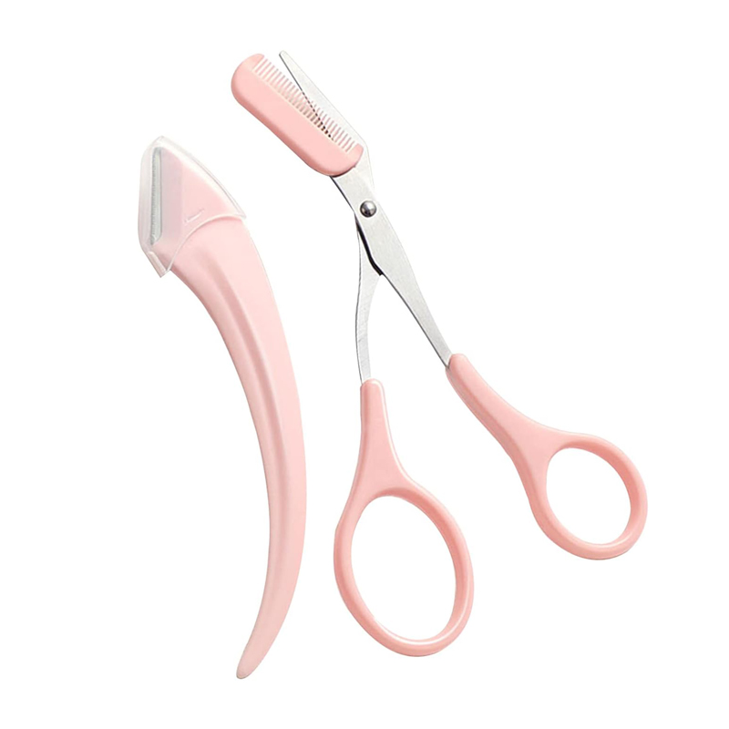 Wholesales 2pcs set Eyebrow Trimmer scissors with comb stainless steel makeup tools Beauty Scissors with knife