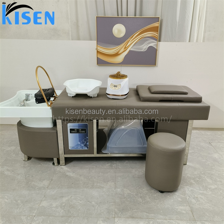 Kisen Hot Sale Salon Furniture SPA Head Water Therapy Fumigated For Massage Table Beauty Bed Shampoo Bed with Basin