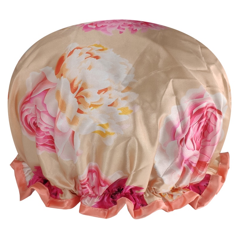 Factorydirect high quality customizable shower caps low MOQ large enough elastic double layer flower printing shower cap