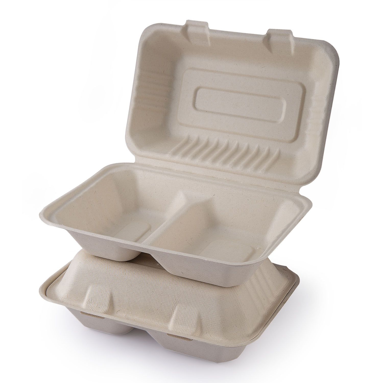 Bowin Good price Sugarcane Bagasse 2 Compartment 900ML Food Clamshell