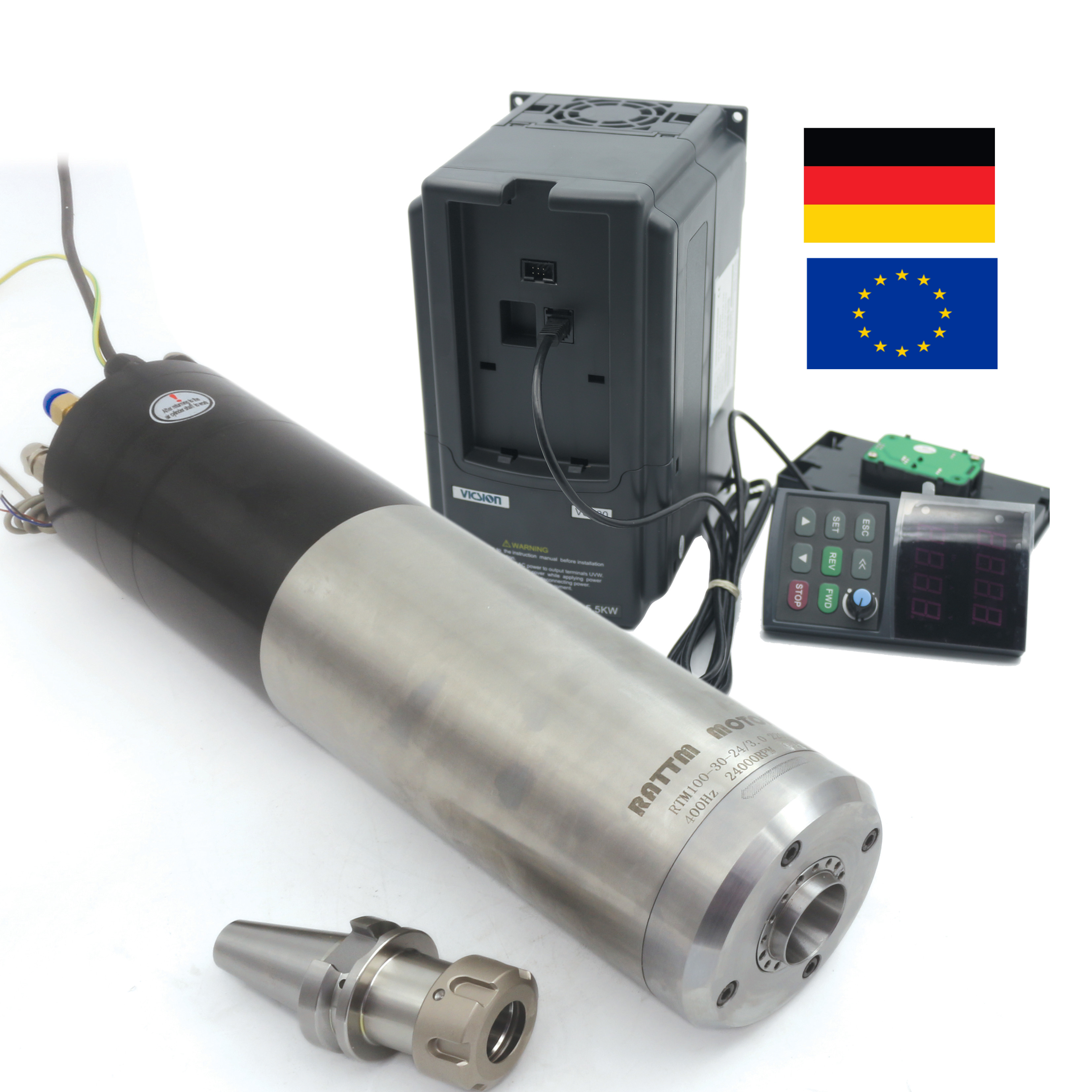 [EU Ship] 3KW 380V BT30 ATC Water Cooled Automatic Tool Change Spindle Motor 24000rpm+3.7KW VFD Inverter for CNC Router Machine