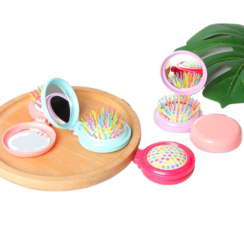 Mini Pocket Mirror Cute Massage Folding Mirror with Comb Portable Pocket Small Travel Girl Hair Brush with Mirror Styling Tools