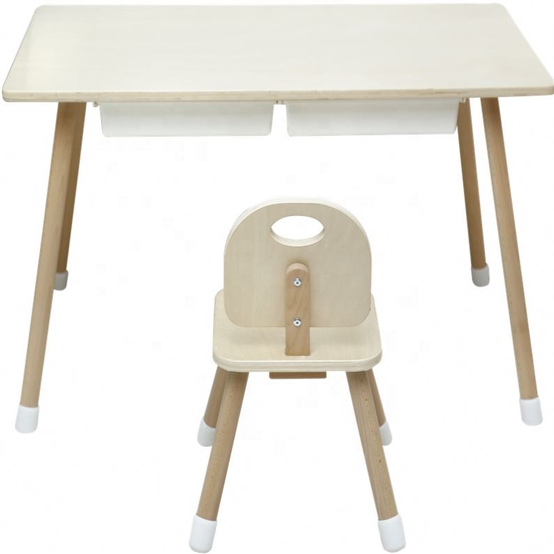 New Arrival Preschool Study Kids Seating Chair White Wooden Children Table With Storage 3+