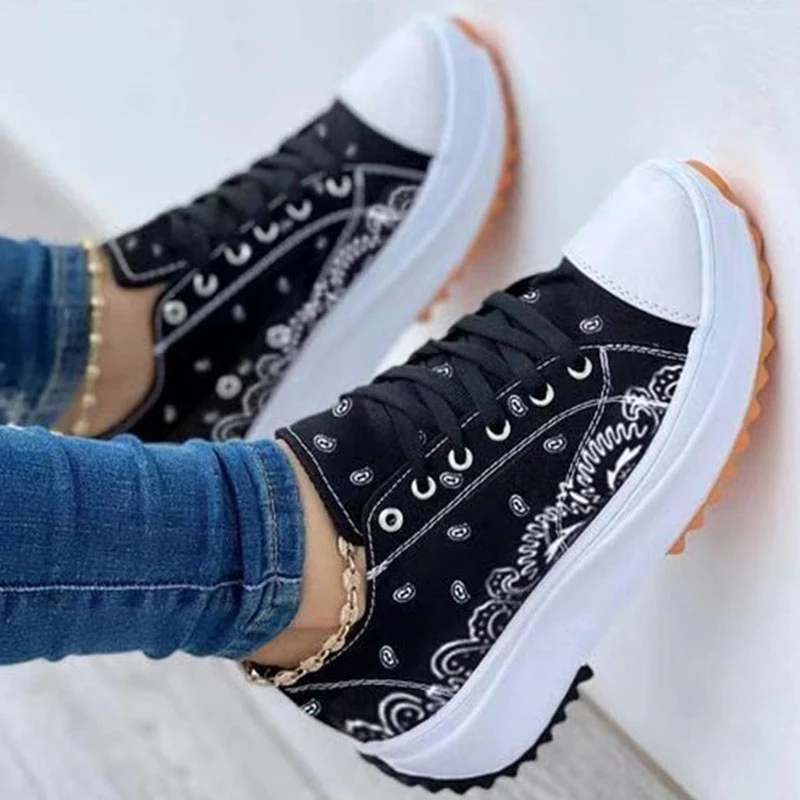 Sneakers Women Shoes 2022 Pattern Canvas Shoe Casual Women Sport Shoes Flat Lace-Up Adult Zapatillas Mujer Chaussure Femme