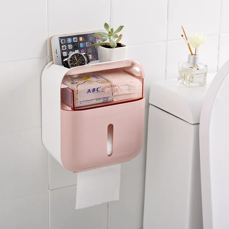 WATERPROOF NO Drilling Double Layer Adhesive Bathroom Toilet Paper Tissue Holder Towel Rack Organizer Paper Towel Storage