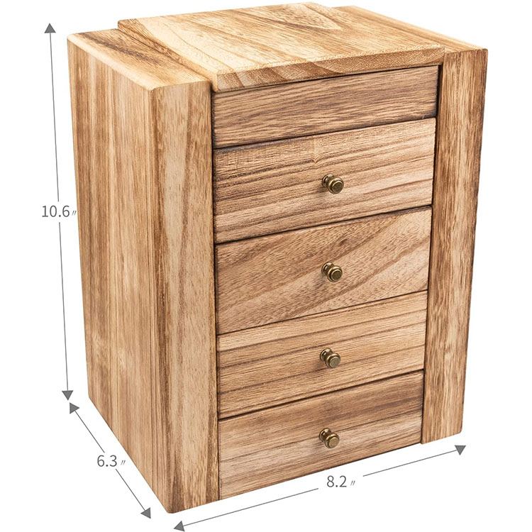 Retro style customized Paulownia 5-layer large jewelry storage box wooden glass jewelry box