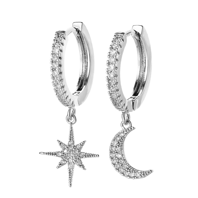 New Fashion Shiny Cubic Zircon Star And Moon Earrings Good Quality Hoop Earrings For Women Girls