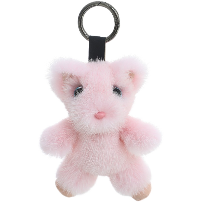 Cute cat car key chain fashion handbag keychain pendants real mink fur keyring