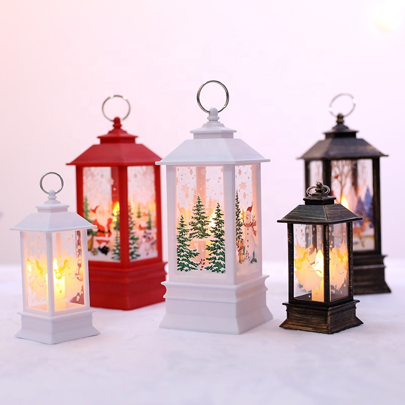 Christmas LED Lampion Flame Lamp Portable Small Lantern LED Plastic Lantern for Holiday Decoration