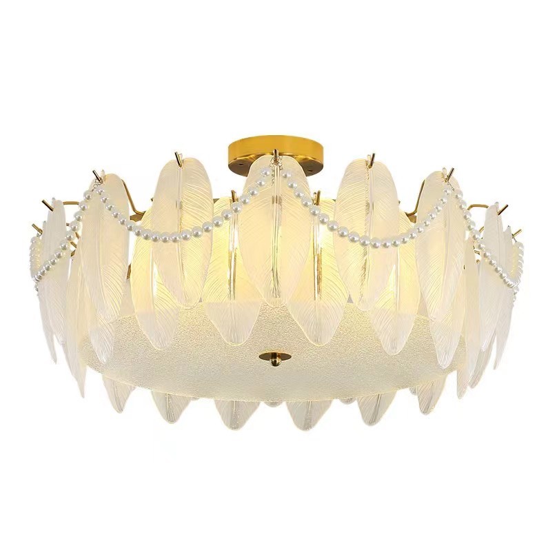 Modern Luxury Custom Crystal Pendant Chandelier Pearl Feather Glass for Living Bedroom Dining Room.