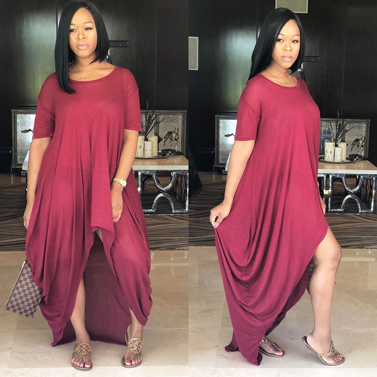 High Low Dress Plus Size Maxi Women Dress With Short Sleeve
