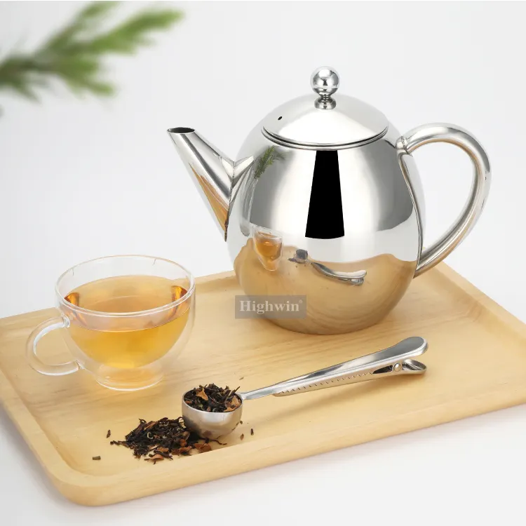 Factory Sales Directly Double Wall 1200ml  With Handle Covers Strainer Teapot Stainless