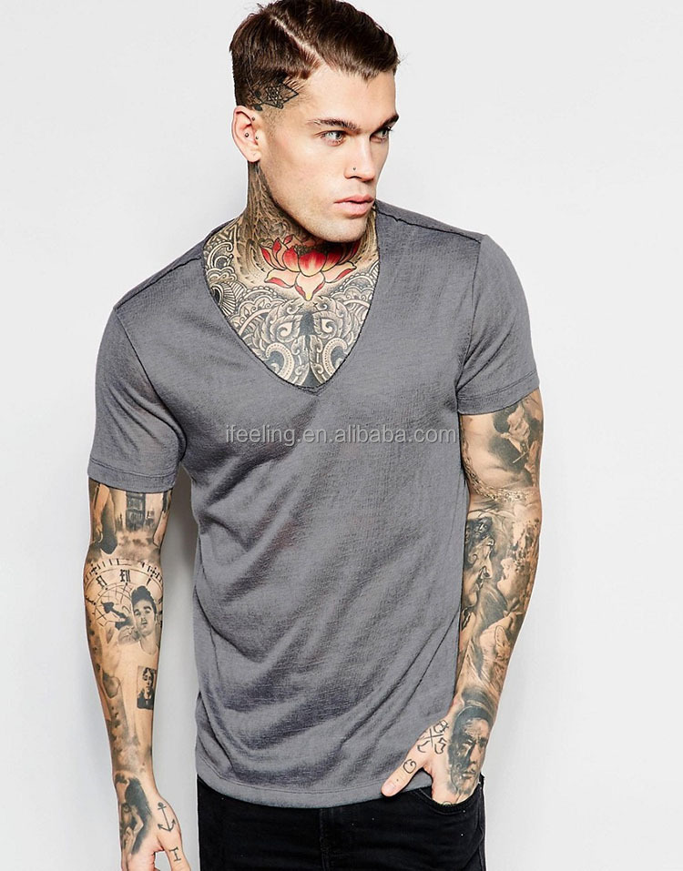Highest Quality Soft Touch Blanks T Shirts Organic Cotton V Neck Shirts Plain Men's Short Sleeves T-shirt