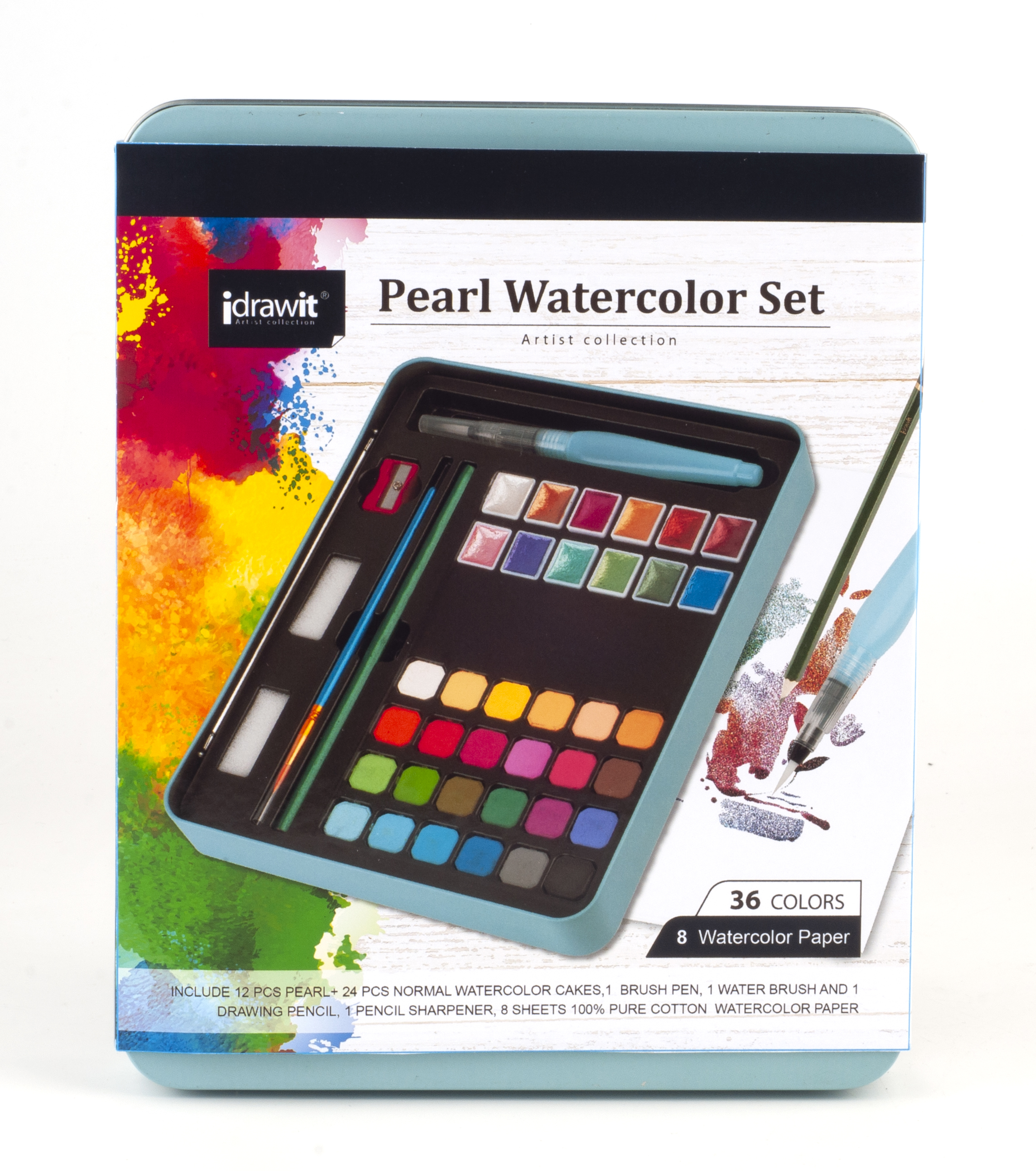 Custom 24 Colors Solid Watercolor Paint Set 12 Colors Pearl Metallic Watercolor