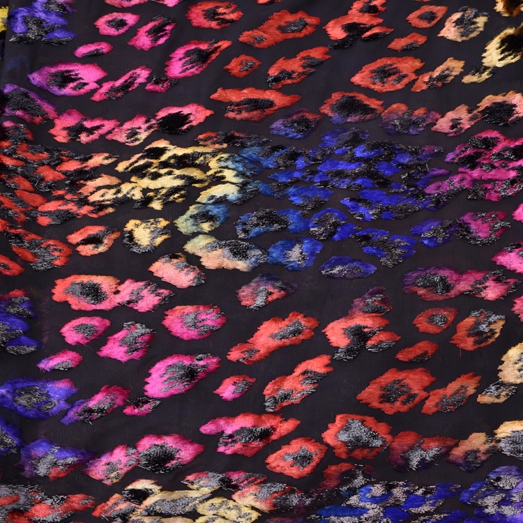 Bright gradient color rayon nylon knit velvet lurex burnout mesh fabric for evening dress