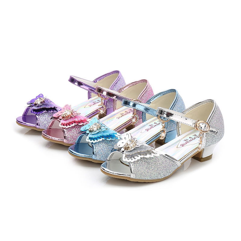 Children Dance Sandals Girl High Heels Kids Princess Leather Shoe Footwear baby Party Wedding Shoes Fashion Rhinestone Sandalias