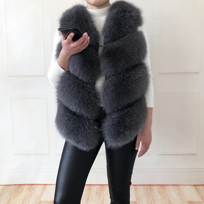 2021 Winter new style Fashion short real fox and natural raccoon fur Jacket Vest fur coat for women
