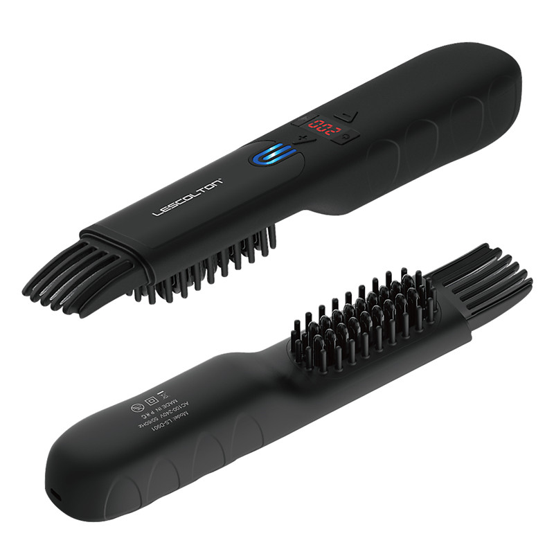 Lescolton Manufacture Electric Beard Straightening Brush Beard Comb Black Man Before and After