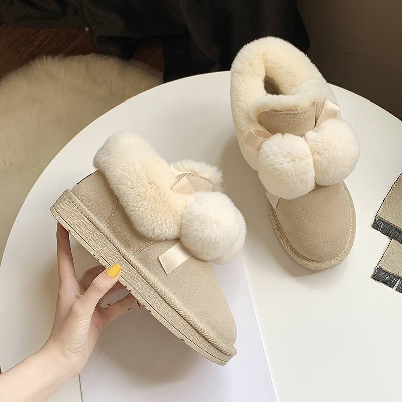 Warm Fur Snow Boots Fur Ball Mid-Calf Boots for Female Fashion Boots Casual Winter Shoes Botas Mujer