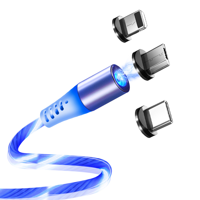 Новый дизайн 3 в 1 светодиодное светящееся магнитное зарядное устройство usb светодиодный кабель Micro USB Type C зарядка