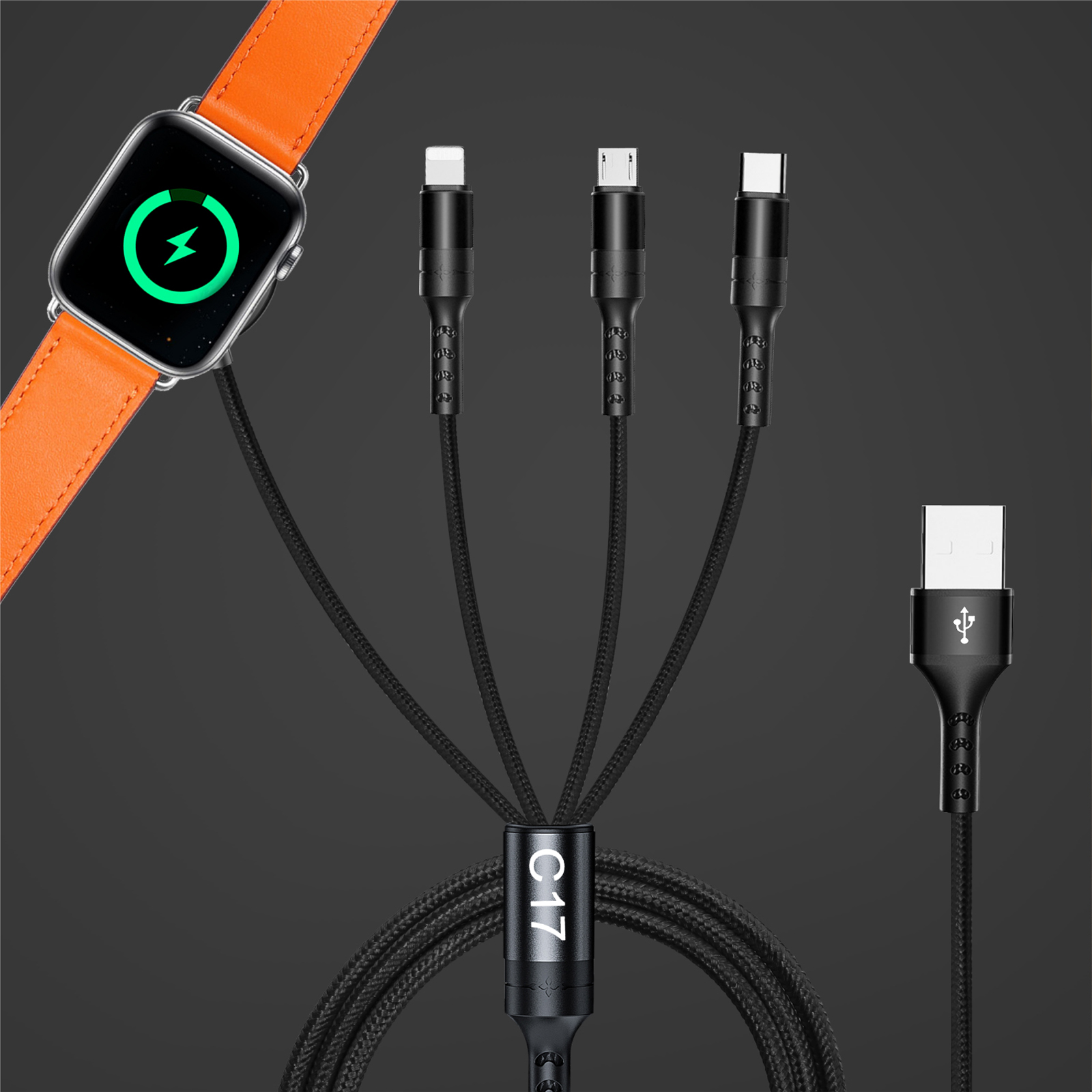 4 in 1 iWatch Charger cable for apple Watch   Lighting  USB-C   Micro USB Cable