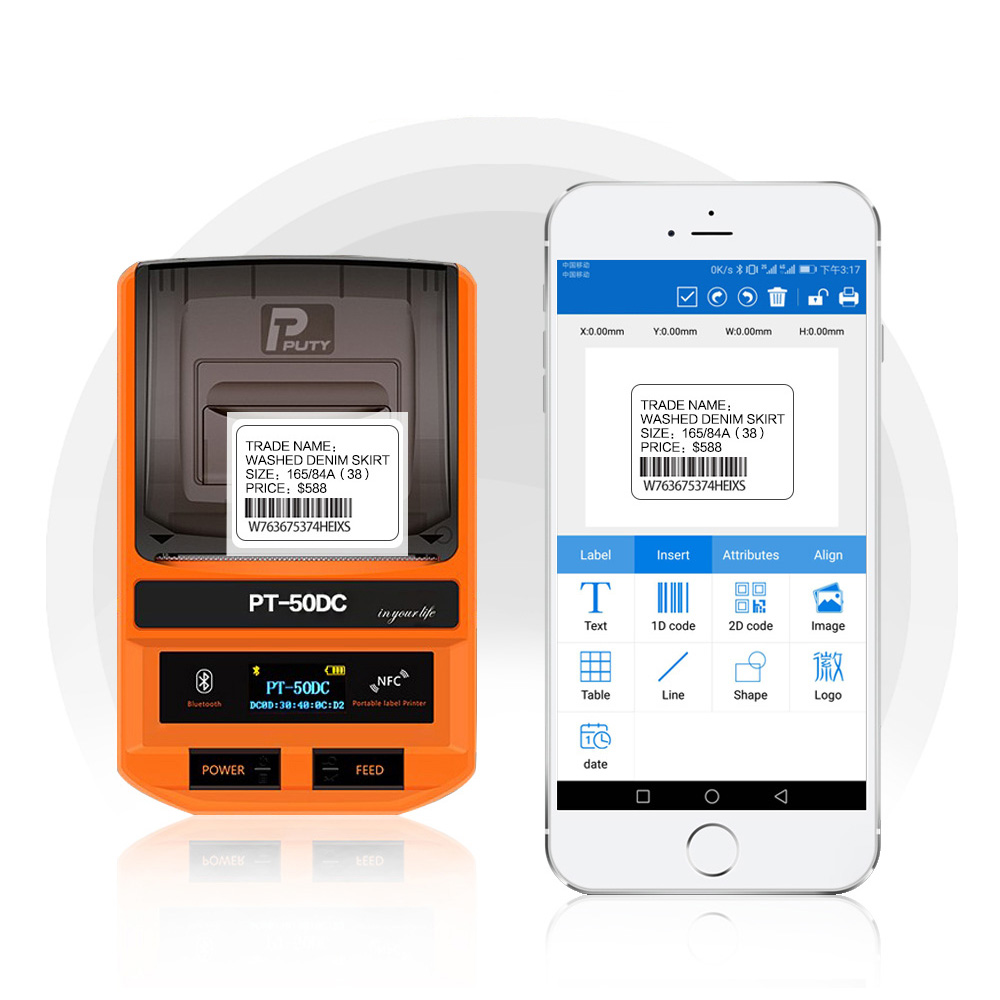 Новое поступление, PT-50DC портативные 50 мм принтеры для этикеток с bluetooth