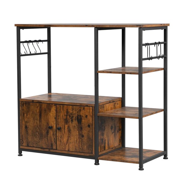 Kitchen Baker Rack Storage Shelf Microwave Oven Stand 8 Side Hooks & 6 Adjustment Legs