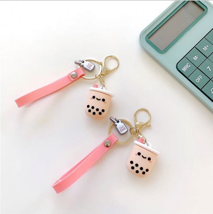 Wholesale Kawaii Coffee Cup Keychain for Bags Cartoon Anime Keyring Boba Bubble Tea Keyring